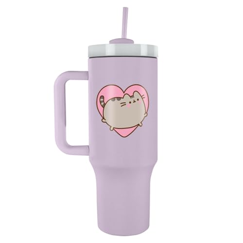 Pyramid International Pusheen Heart 40oz/1200ML Tumbler with Straw and Lid, BPA-Free, Red