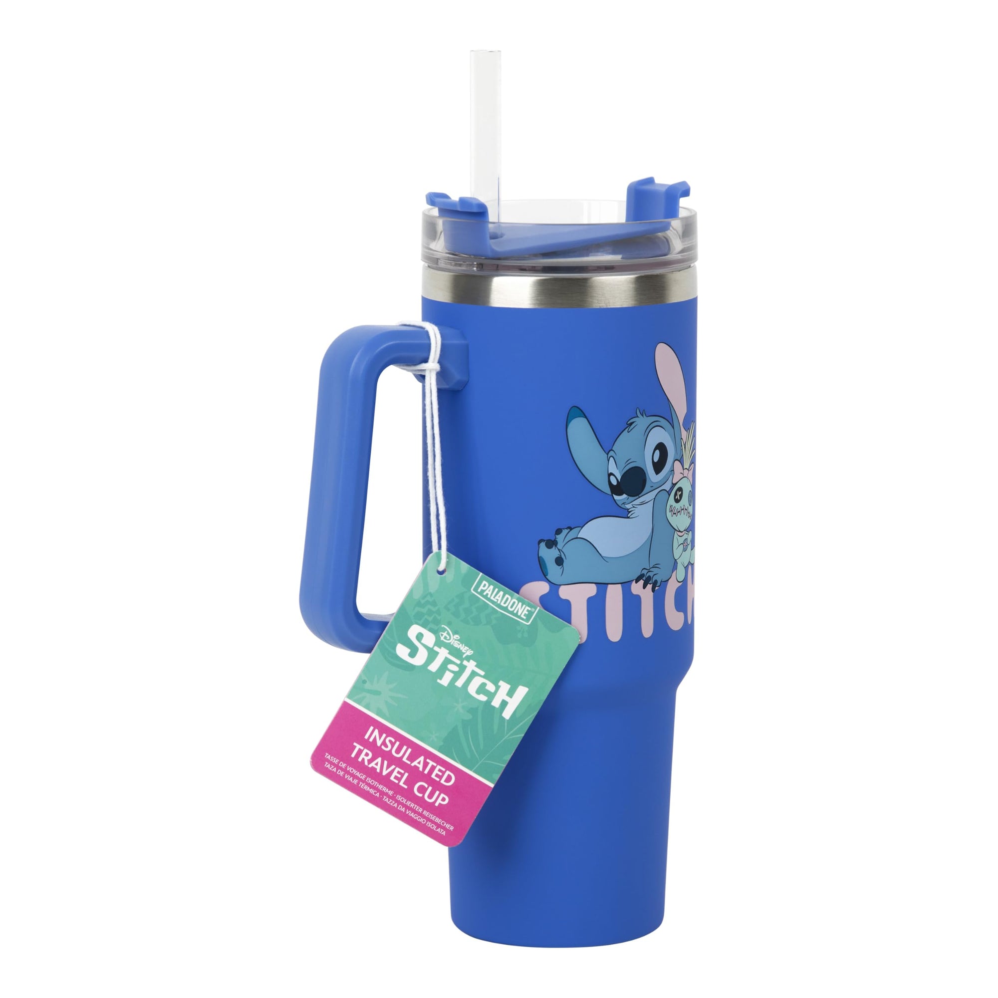 Paladone Disney Stitch 900 ml Blue Insulated Travel Cup and Straw