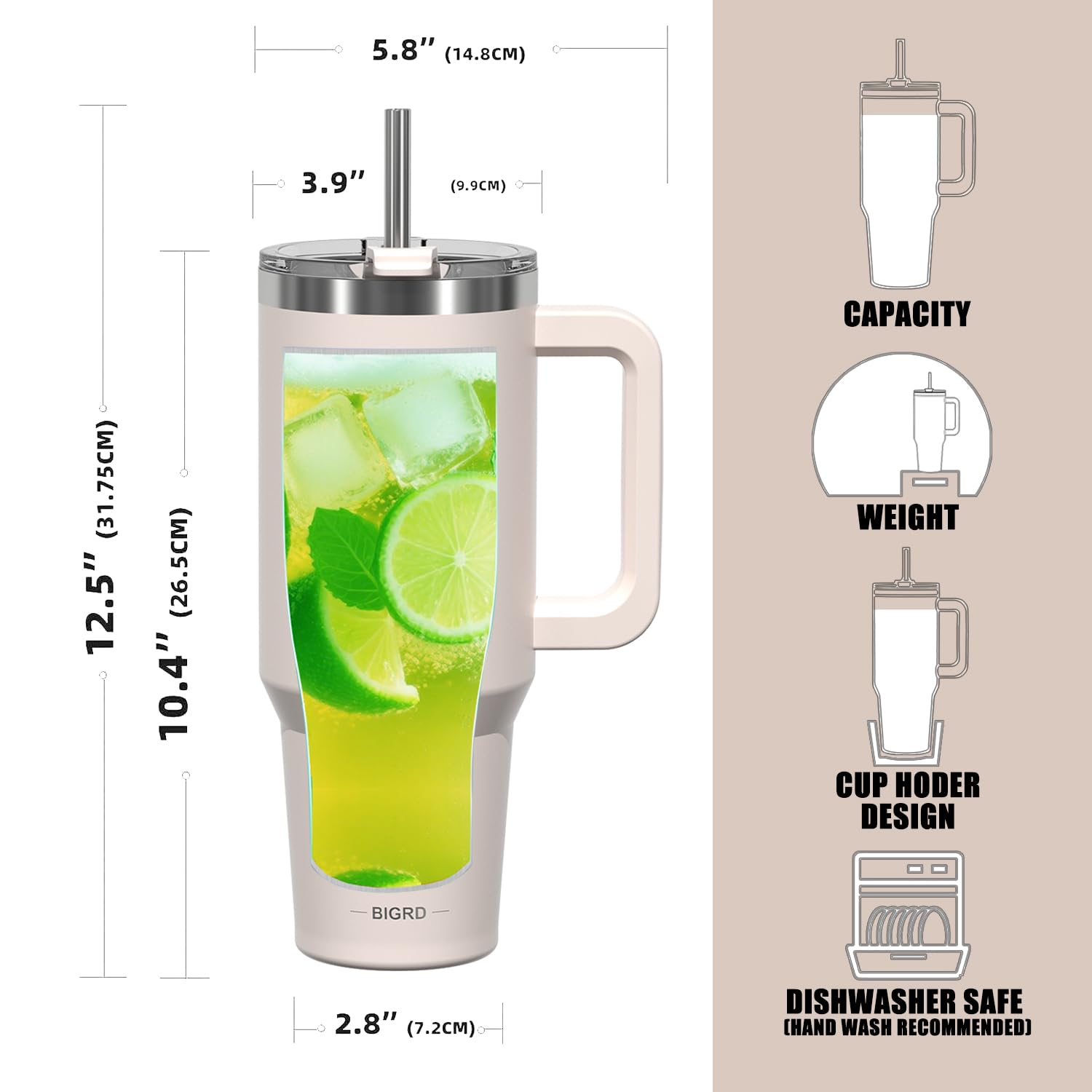 BIGRD 1.18 Litre Coffee Mug to Go, for Coffee/Tea, Rose Quartz