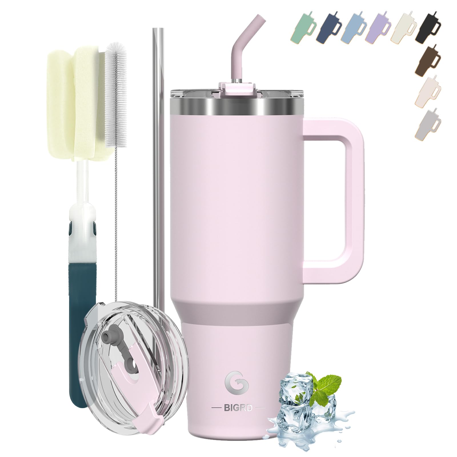 BIGRD 40 oz Travel Water Bottle, Coffee Mug for Cold Hot, Pink