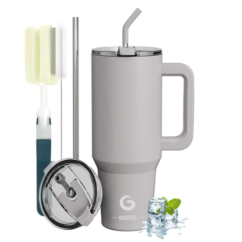 BIGRD 1.2L Coffee Cup to Go, Cleaning Kit, Portable Car Travel Mug for Cold and Hot (Grey)