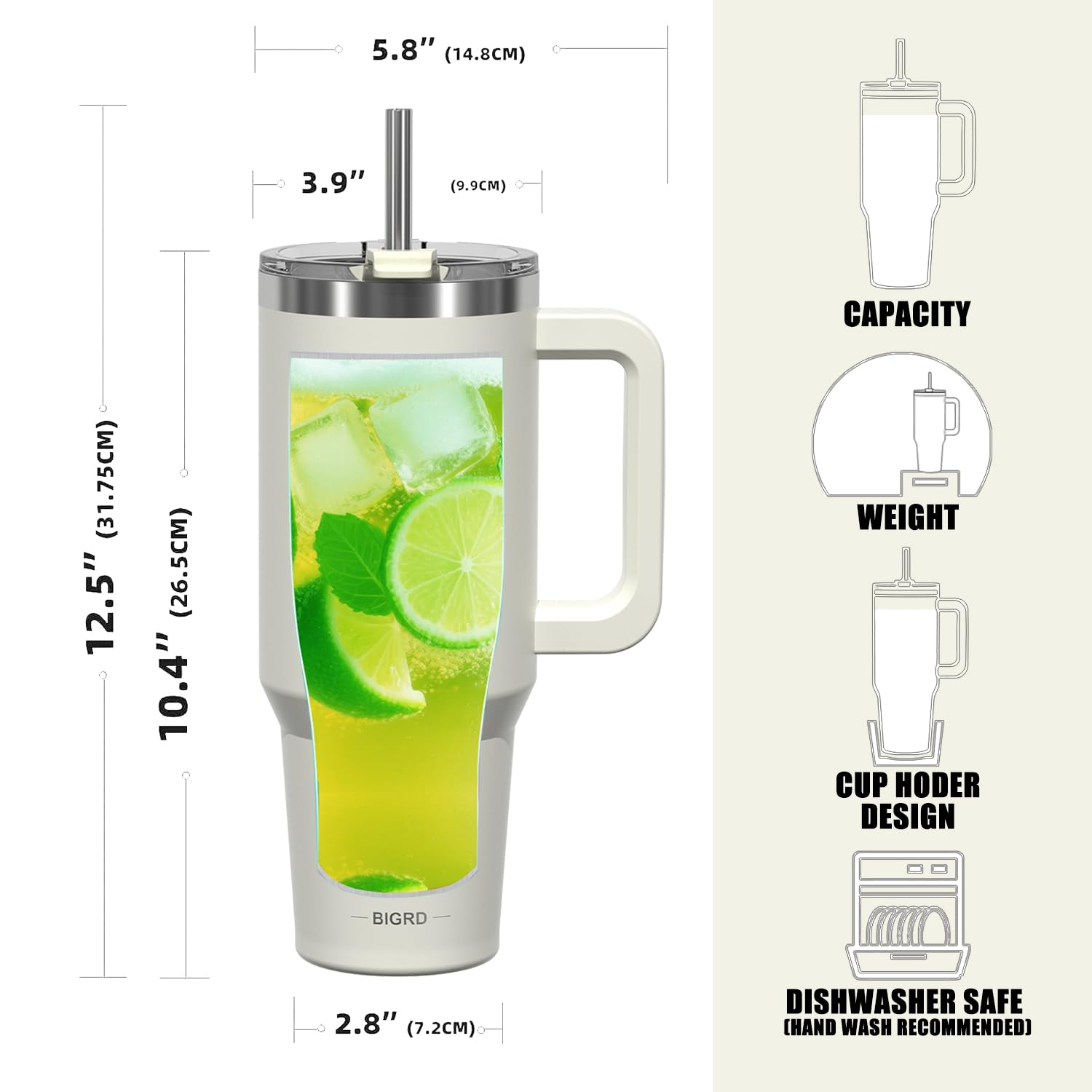 BIGRD 40 oz Travel Mug Coffee Cup, Beige