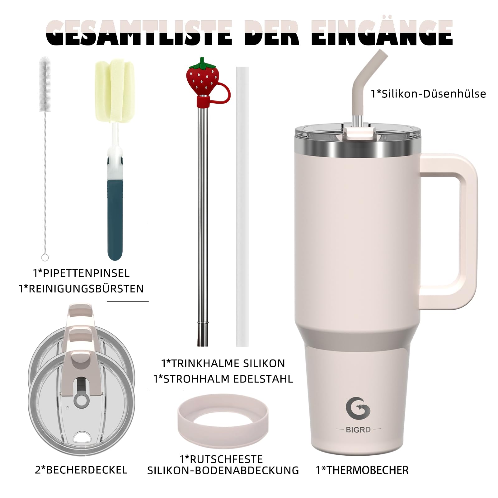 BIGRD 1.18 Litre Coffee Mug to Go, for Coffee/Tea, Rose Quartz