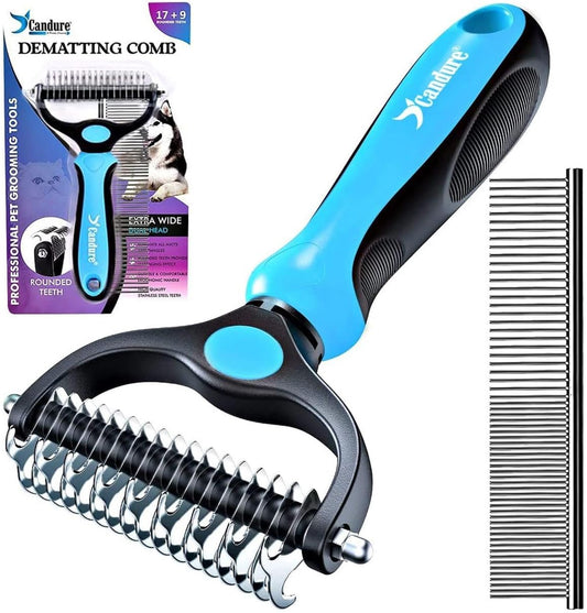 Candure Dematting Comb for Dog and Cat, Pet Grooming Rake and Brushes (Blue)