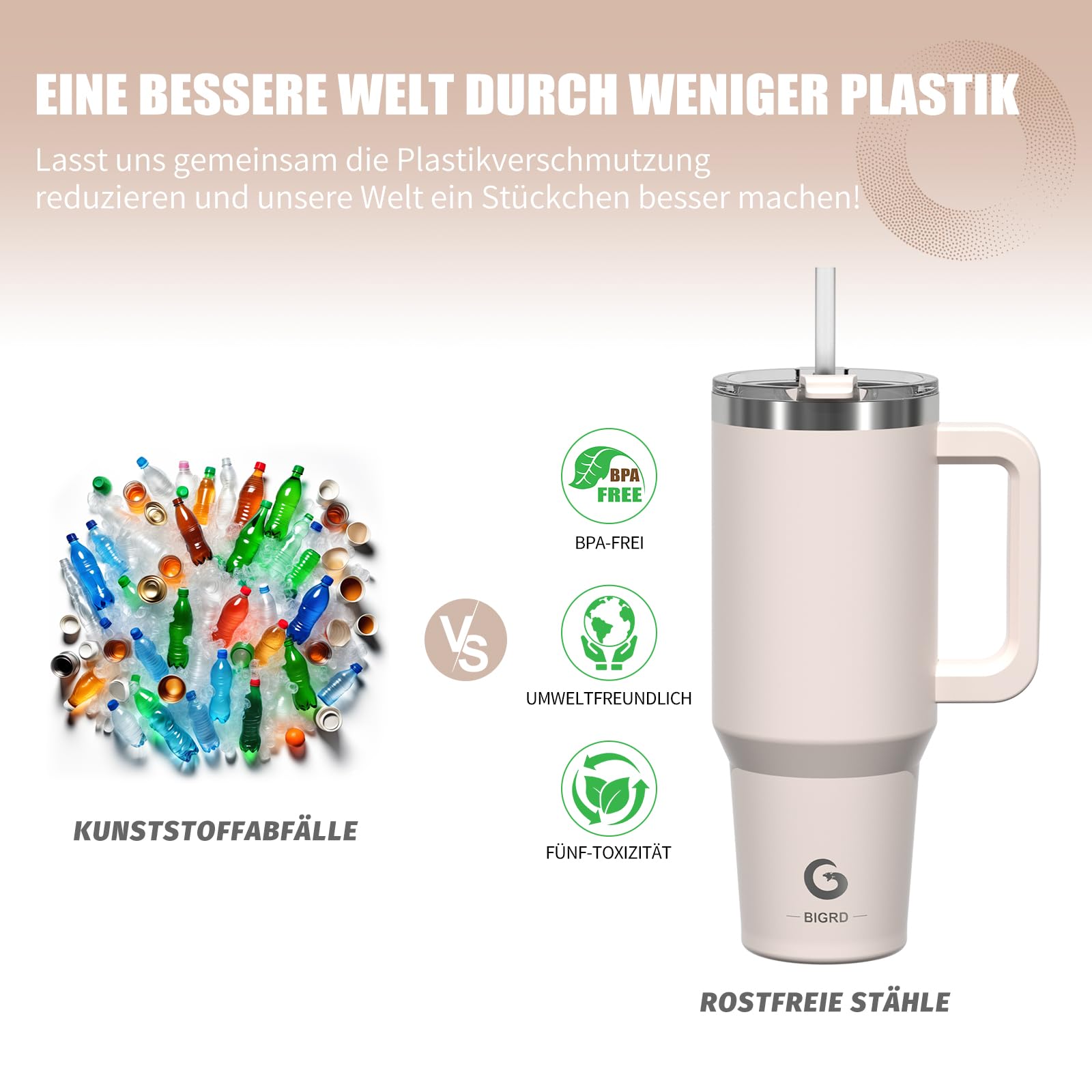 BIGRD 1.18 Litre Coffee Mug to Go, for Coffee/Tea, Rose Quartz