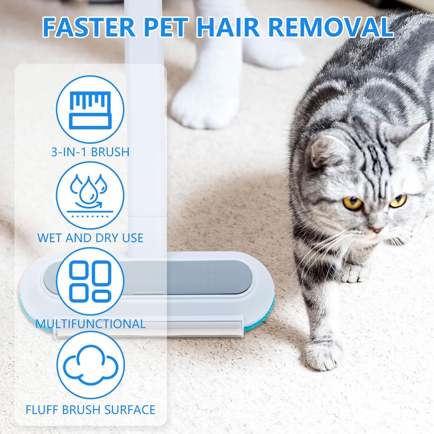 Pet Hair Remover for Carpet, 4 In 1 Multifunctional Pet Dog Cat Hair Remover