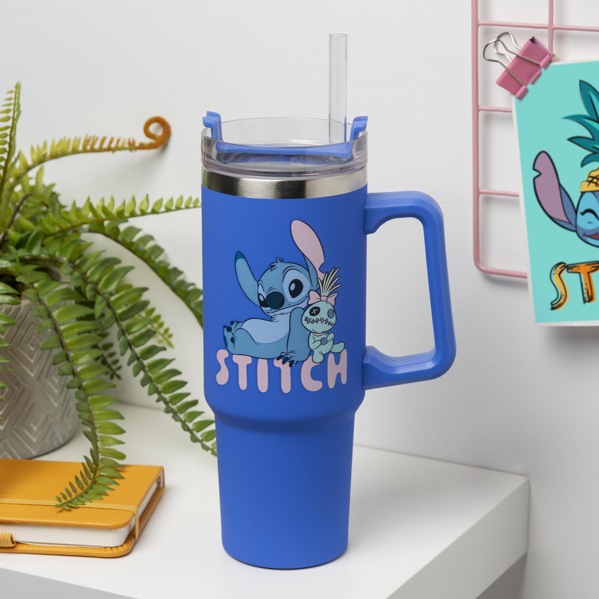 Paladone Disney Stitch 900 ml Blue Insulated Travel Cup and Straw