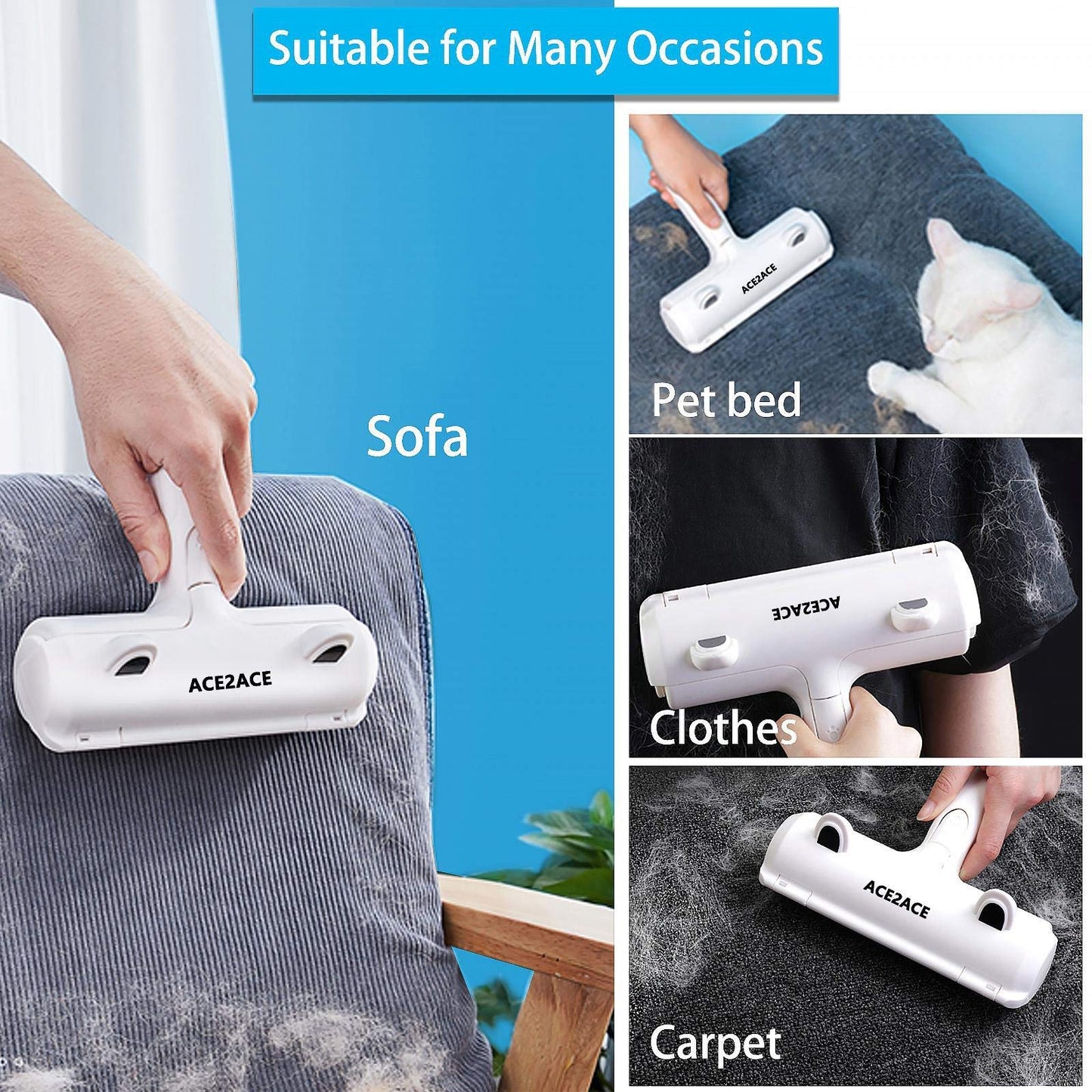 ACE2ACE Pet Hair Remover Roller, Reusable Animal Hair Removal Brush for Dogs and Cats