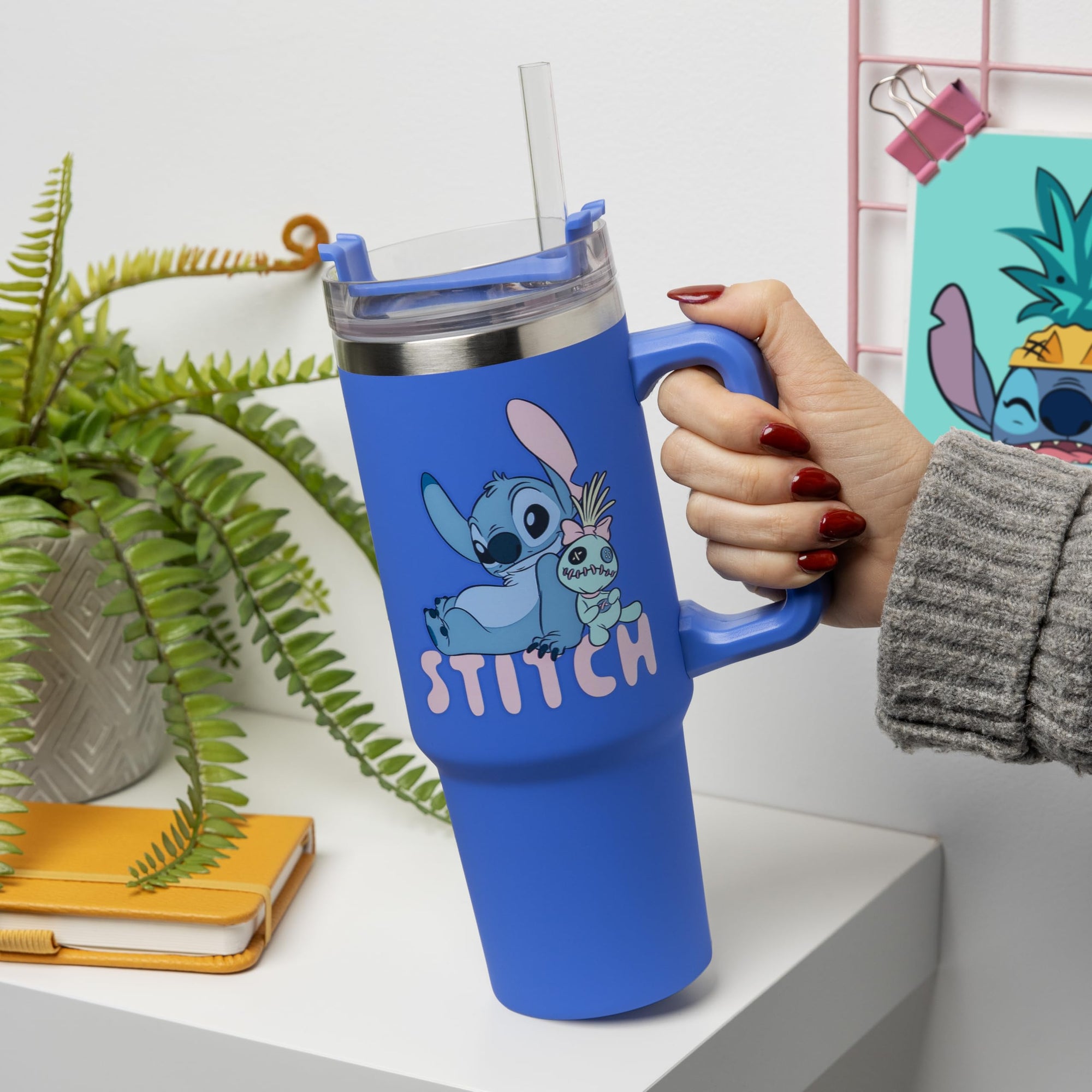 Paladone Disney Stitch 900 ml Blue Insulated Travel Cup and Straw